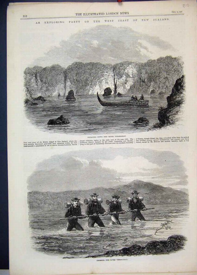 Print 1865 Exploring New Zealand River Teramakau M
