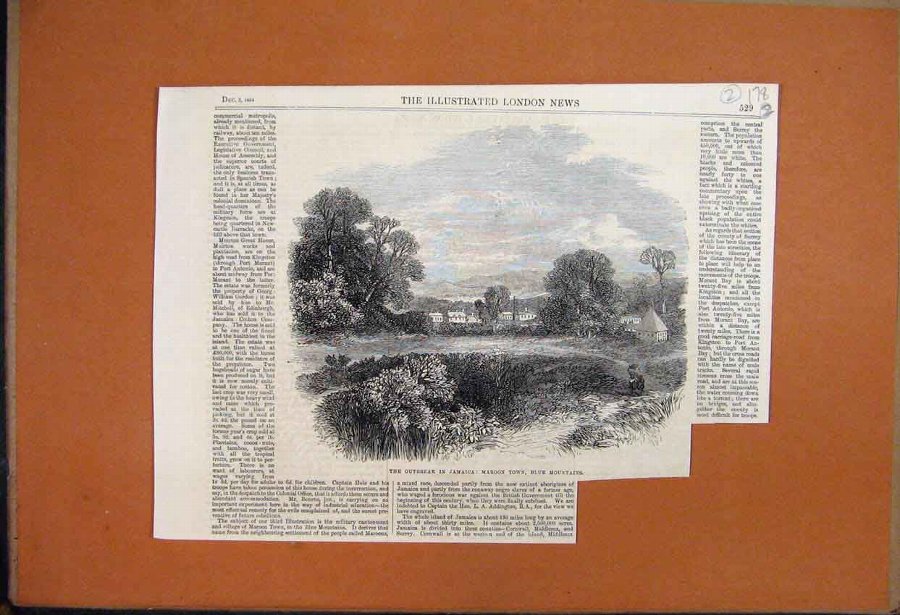 Print 1865 Maroon Town Blue Mountains Jamaica Old 
