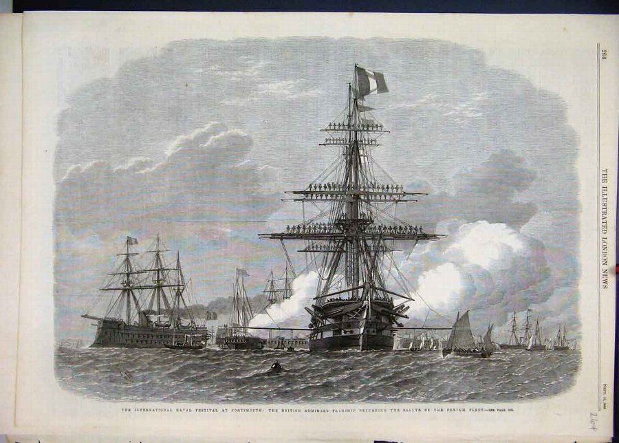 Print 1865 Naval Festival Portsmouth British Flags