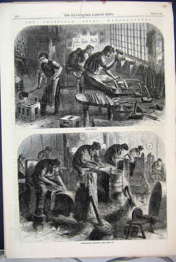 Print 1866 Sheffield Steel Manufactures Table Blad