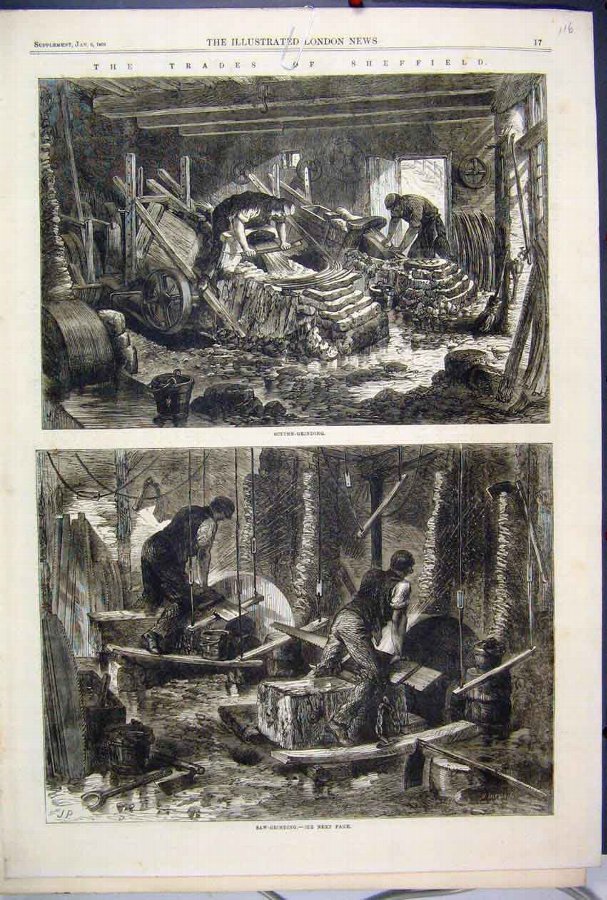 Print 1866 Trades Sheffield Scythe Grinding Saw Wo