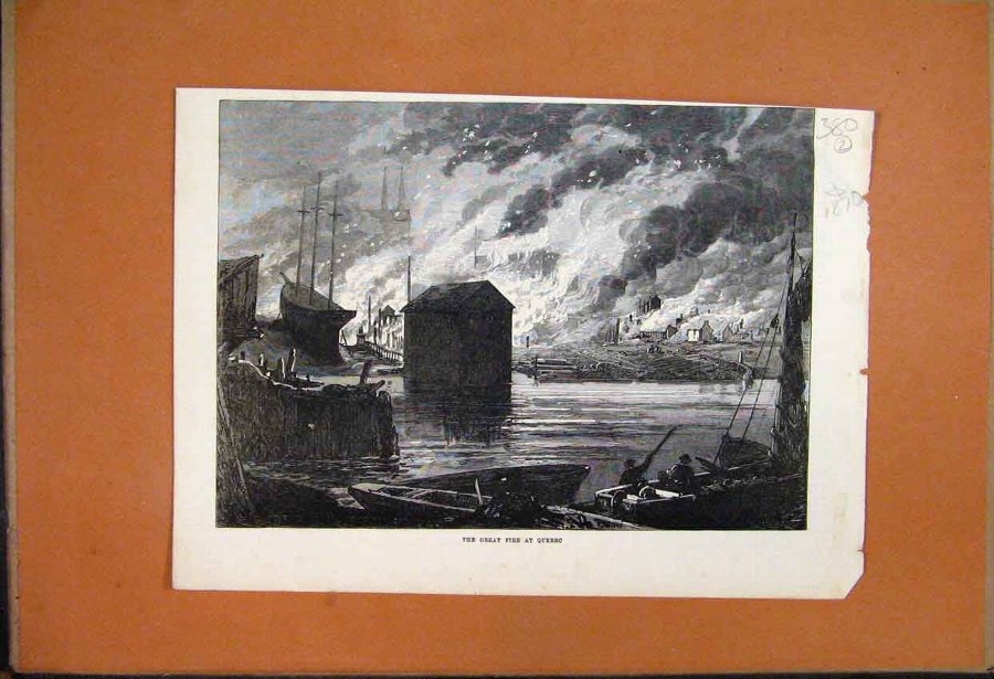 Print 1870 Great Fire Quebec Canada Buildings Dest