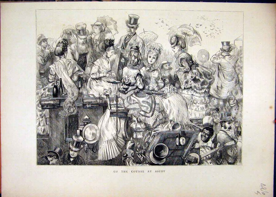 Print 1870 Horse Racing Ascot Arriving Carriage Ol