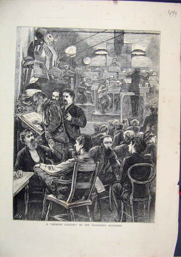 Print 1870 Smoking Concert Wandering Minstrels Mus