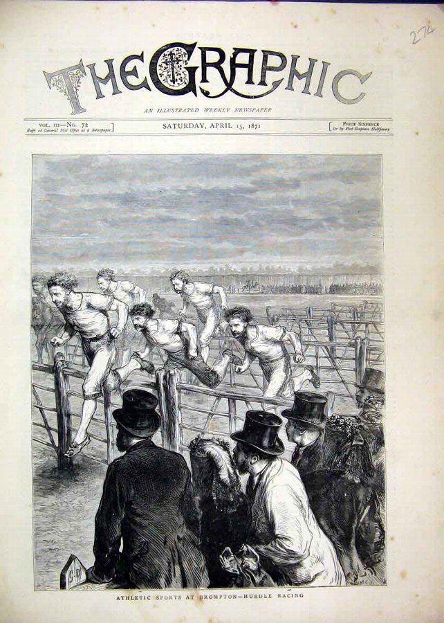 Print 1871 Athletic Sports Brompton Hurdle Racing 