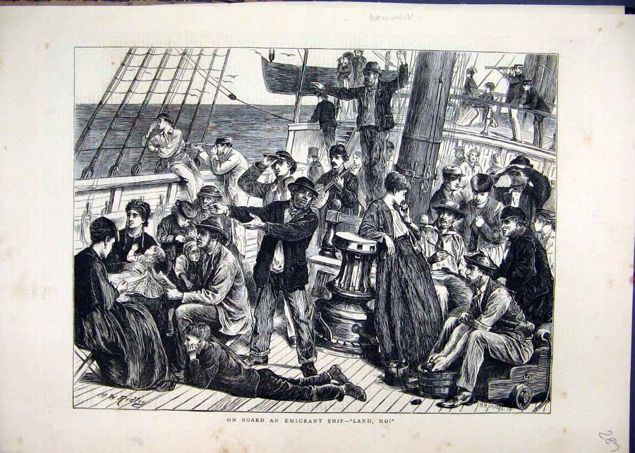 Print 1871 Board Emigrant Ship Families Looking Ol