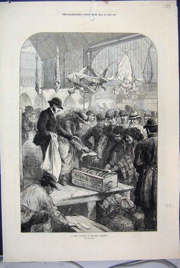 Print 1871 Fish Auction Columbia Market Men Workin