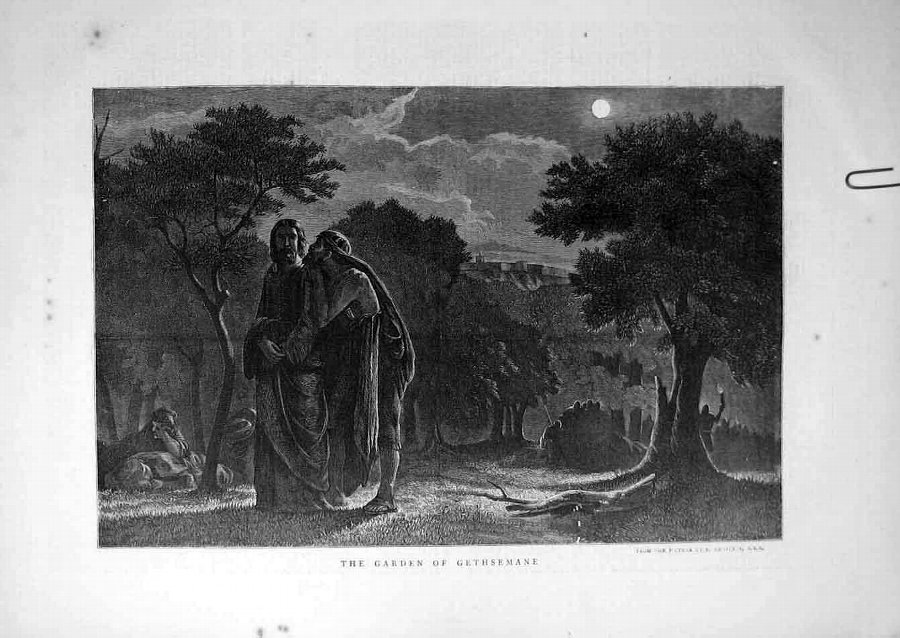Print 1871 Garden Gethsemane Religious Jesus Armit