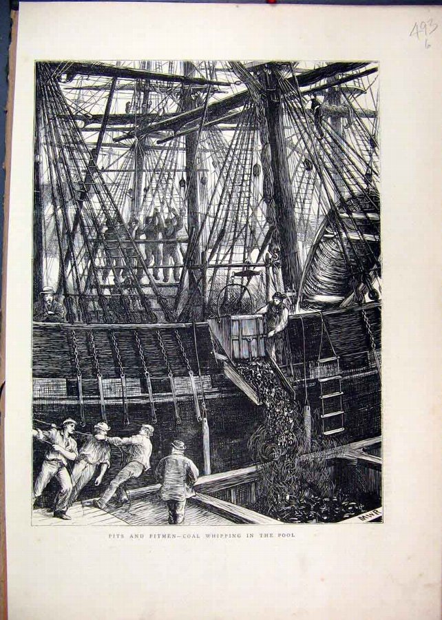 Print 1871 Pits Pitmen Coal Whipping Pool Ship Wor