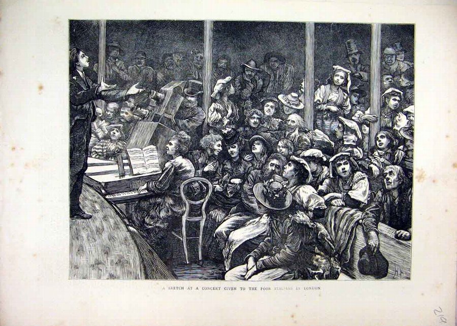 Print 1871 Sketch Concert Poor Italians London Mus