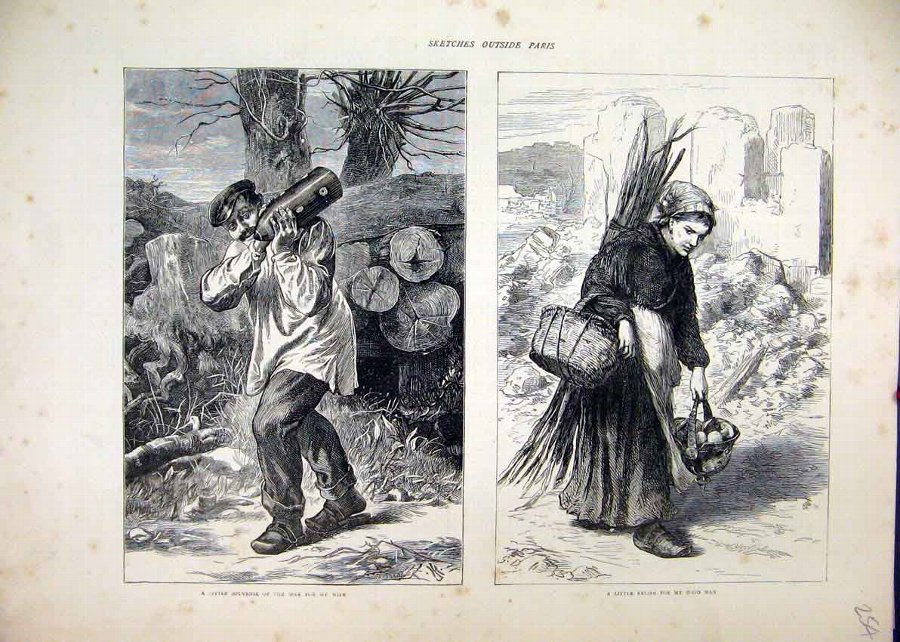 Print 1871 Sketches Paris Man Bullet Woman Gatheri