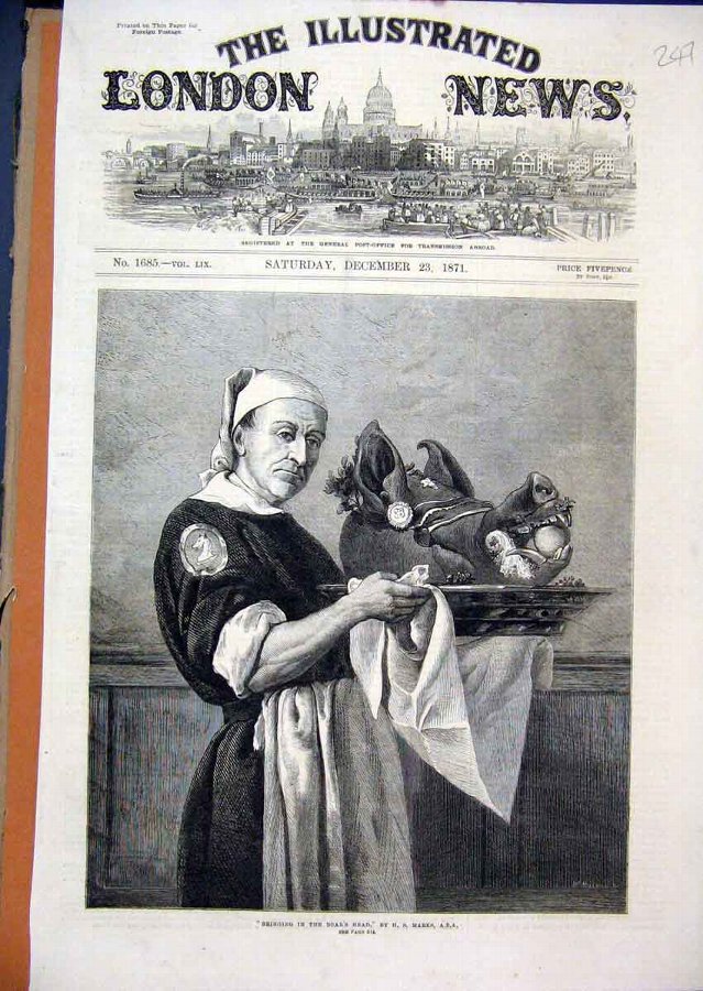 Print 1871 Waiter Bringing Boars Head Silver Plate