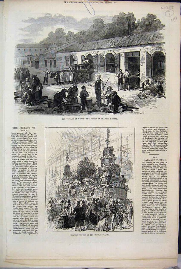 Print 1871 Wines Medoc Cuvier Harvest Trophy Cryst