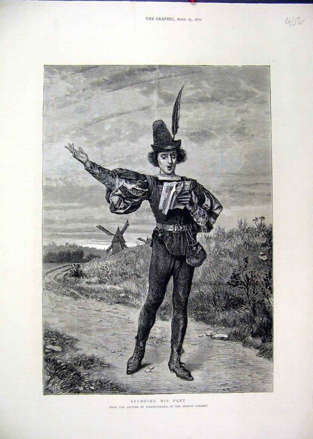 Print 1872 Actor Studying Part Windmill Country Sc