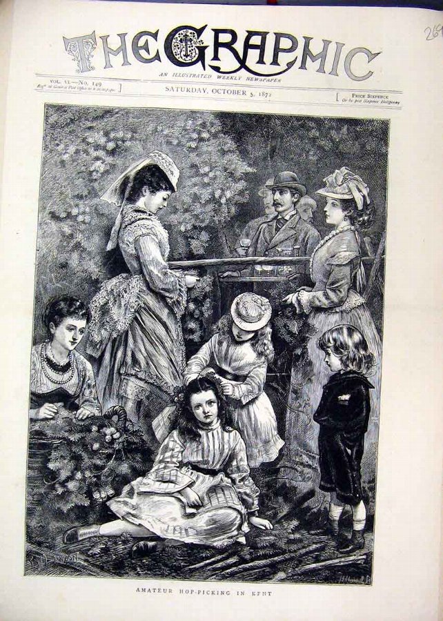 Print 1872 Amateur Hopicking Kent Family Country S