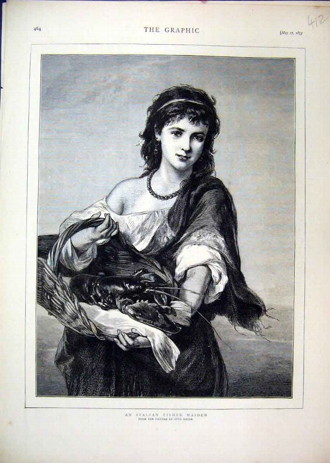 Print 1873 Italian Fisher Maiden Basket Lobster 12