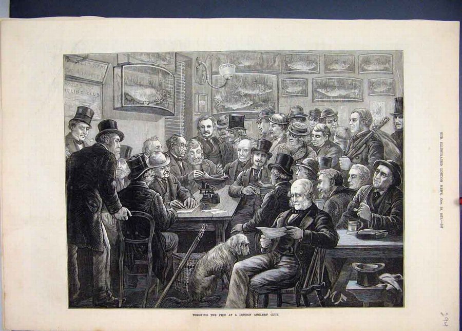 Print 1873 Weighing Fish London Angler Club Men Do