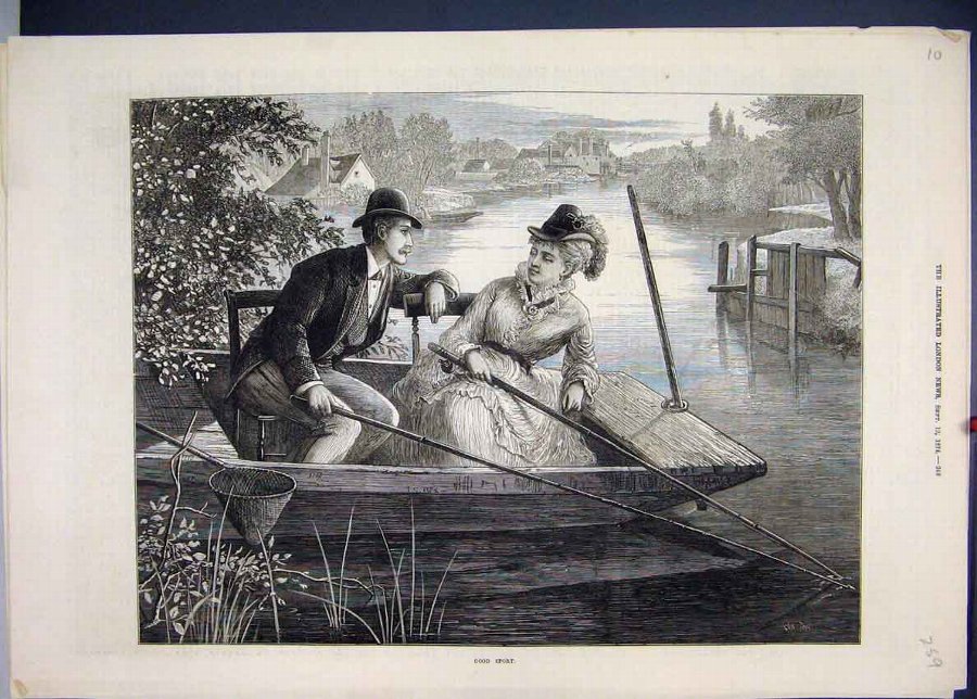 Print 1874 Man Women Boat River Beautiful 59MAR1
