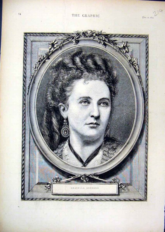 Print 1874 Portrait Arabella Goddard Beautiful 14M