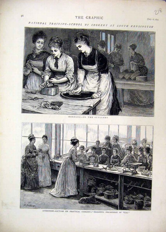 Print 1874 School Cookery Kensington Scullery Woma