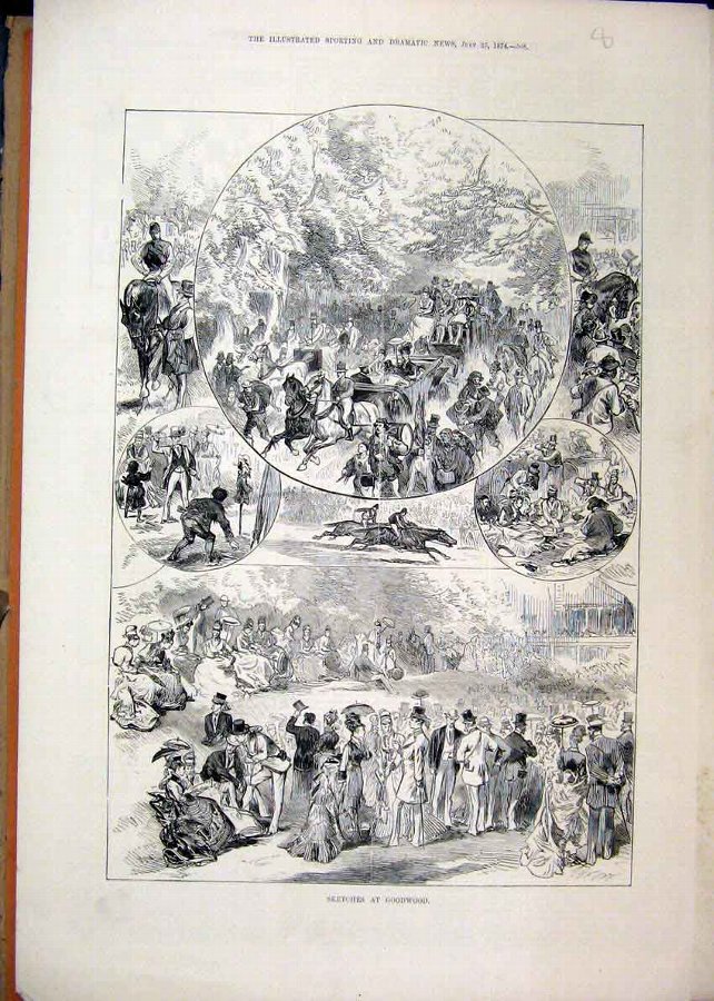 Print 1874 Sketches Goodwood Horses Carriage Men W