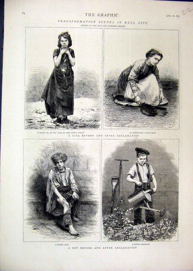Print 1875 Girl Boy Reclamation Arab Gardener Maid