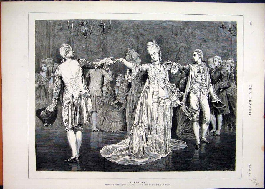 Print 1875 Men Women Dancing Romance Victorian Old