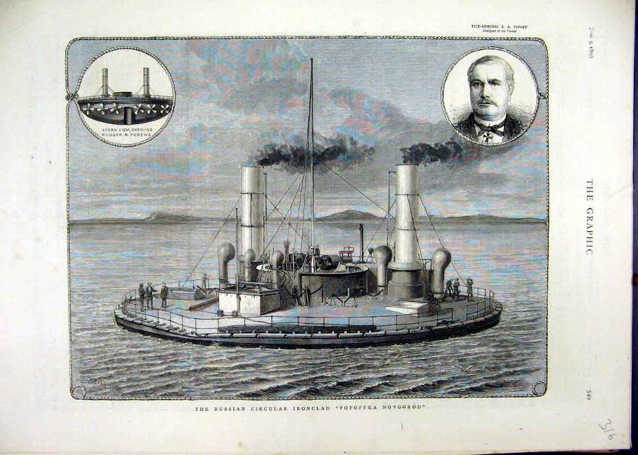 Print 1875 Russian Circular Ironclad Popoffka Novg