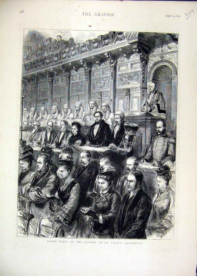 Print 1875 State Visit Judges Pauls Cathedral Sing