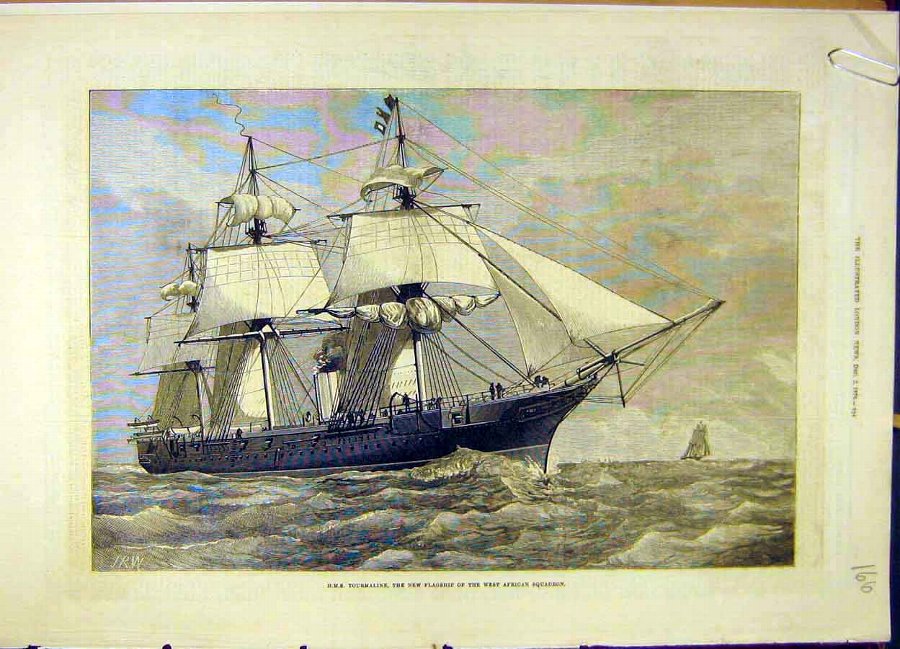 Print 1876 Hms Tourmaline Flag-Ship West-African S