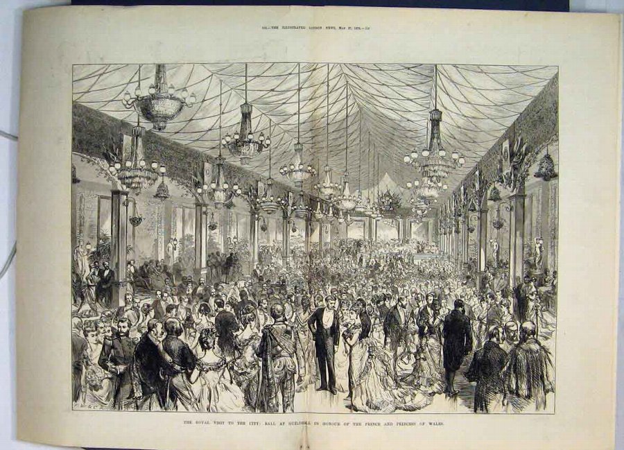 Print 1876 Royal Visit City Ball Guildhall Prince 