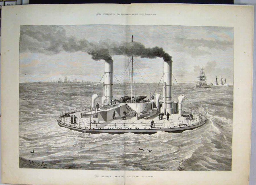 Print 1876 Russian Circular Ironclad Novgorod Ship
