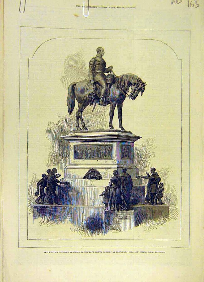 Print 1876 Scottish Memorial Prince Consort Edinbu