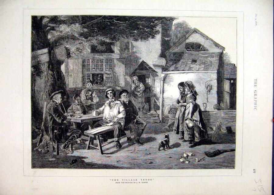 Print 1876 Village Tenor Man Singing Music Pub Gar
