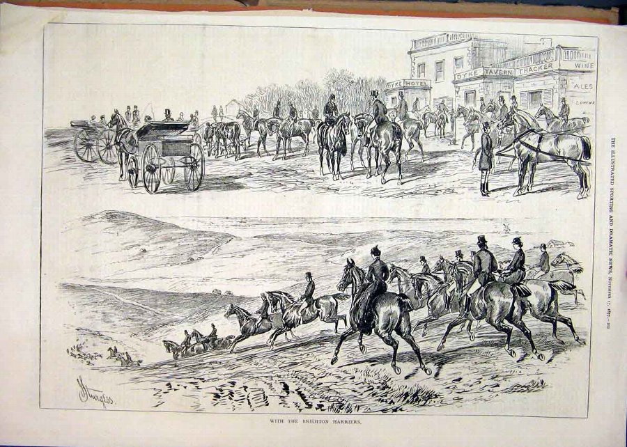 Print 1877 Brighton Harriers Horses Coach Hotle Dy