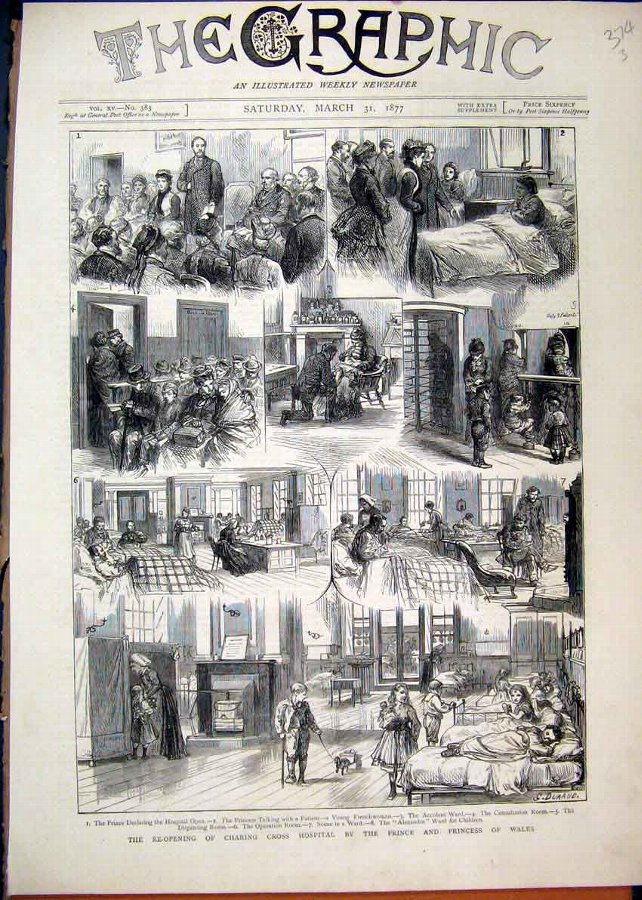Print 1877 Charing Cross Hospital Prince Wales Pat