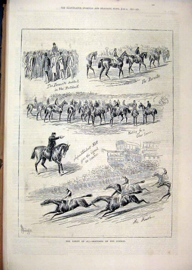 Print 1877 Derby Horse Races Sketches Course Paddo