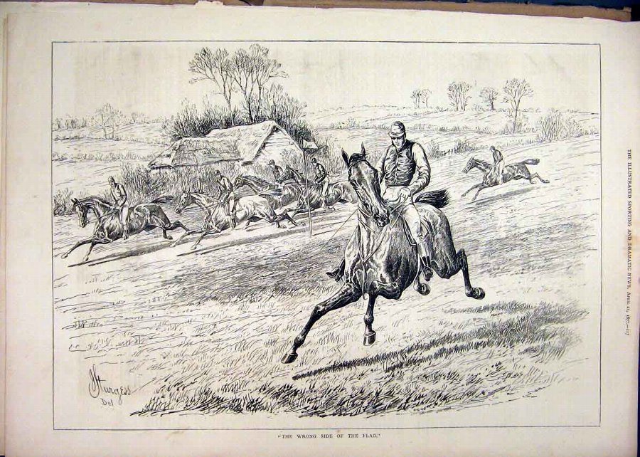 Print 1877 Horse Racing Jockey Wrong Way Country S