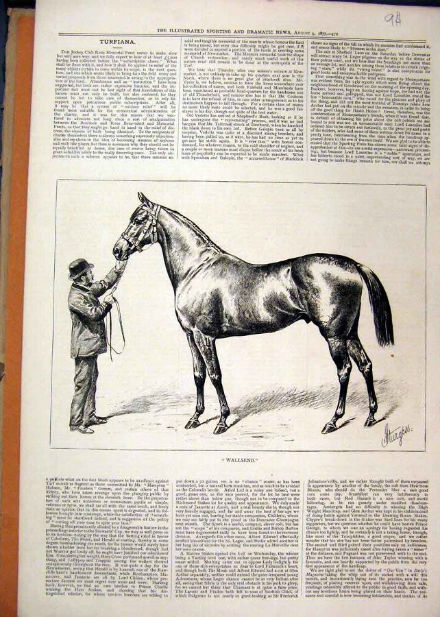 Print 1877 Man Holding Beautiful Race Horse Wallse