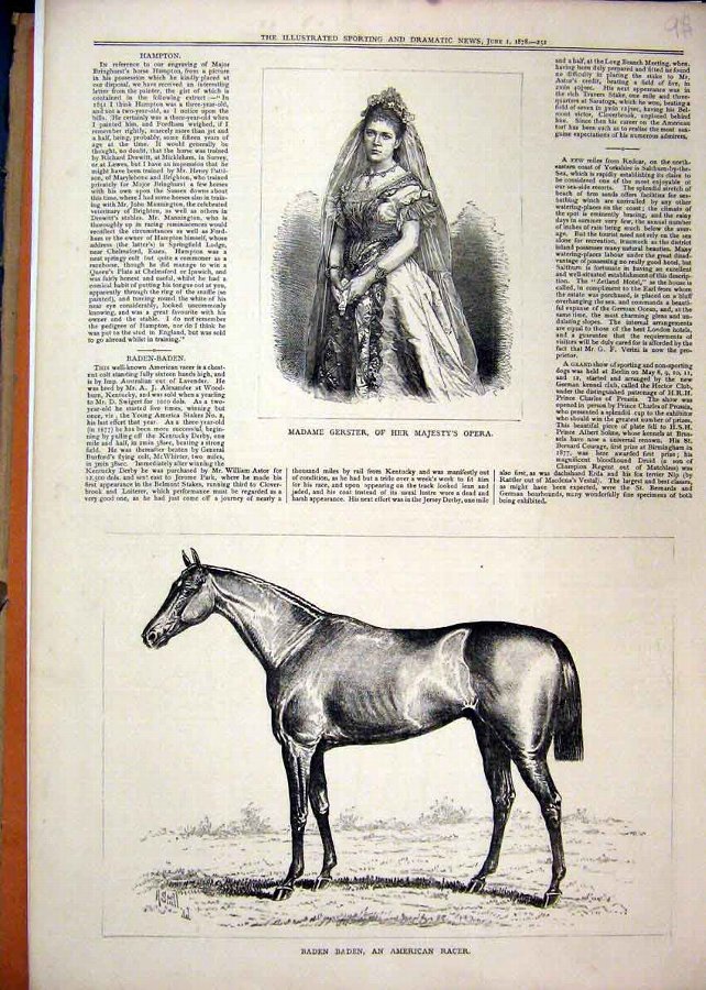 Print 1878 Baden Race Horse Madame Gerster Majesty