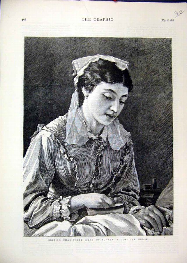 Print 1878 Hospital Work British Charitable Work T