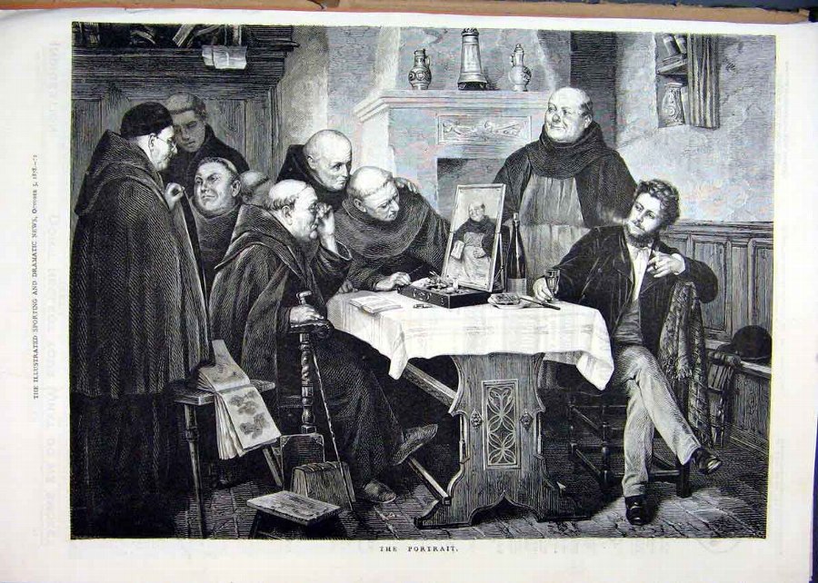Print 1878 Portrait Monks Table Men Drinking Fine 
