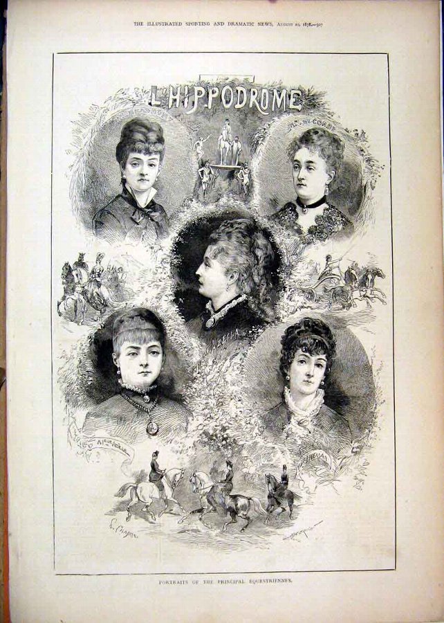 Print 1878 Portraits Principal Horse Women Hippodr