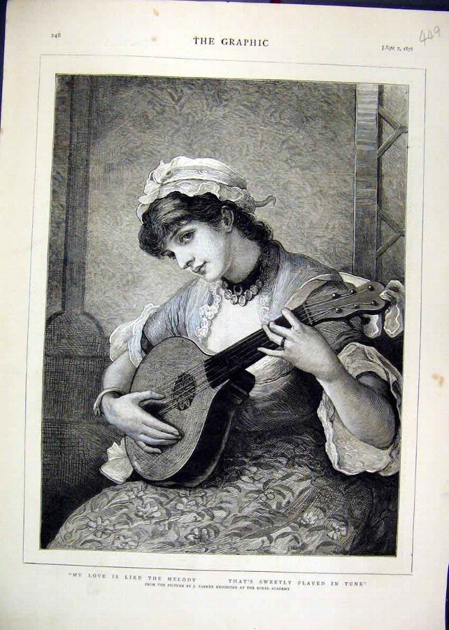 Print 1878 Woman Music Romance Royal Academy Old 4