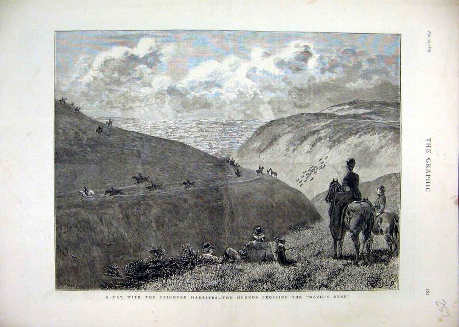 Print 1879 Brighton Harriers Hounds Crossing Devil