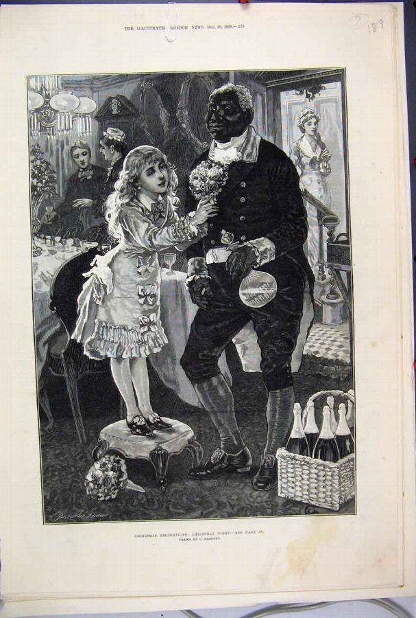 Print 1879 Christmas Decorations Little Girl Flowe