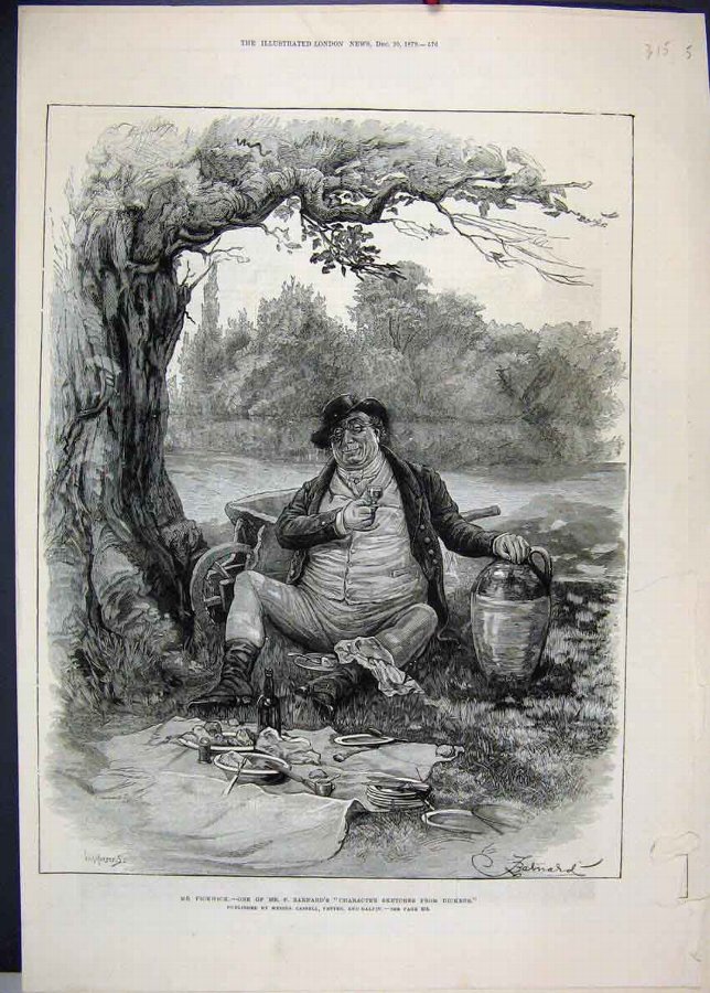 Print 1879 Mr Pickwick Dickens Picnic Countrey Sce