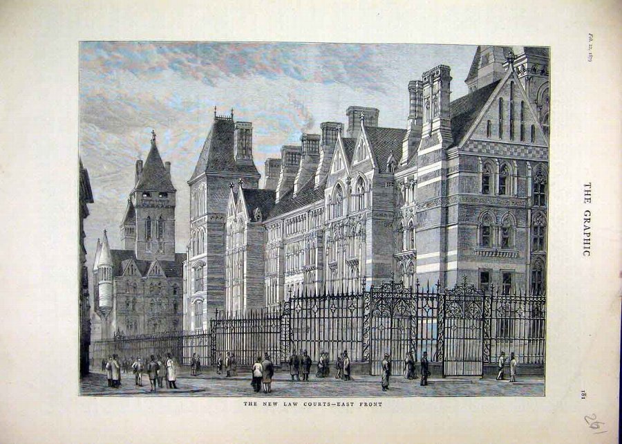 Print 1879 New Law Courts Exterior East Front View