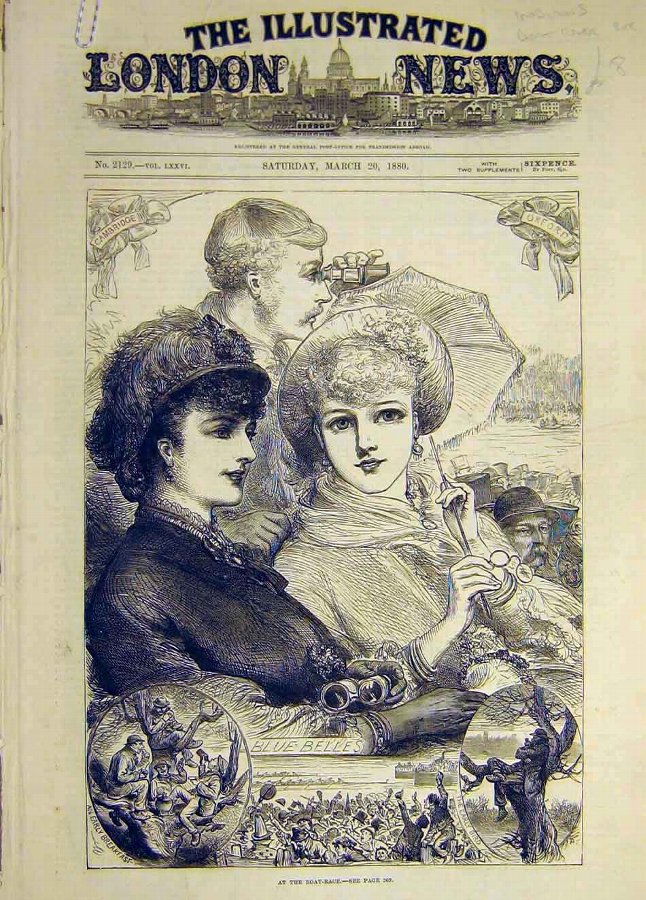 Print 1880 Boat Race Blue-Belles Oxford Cambridge 