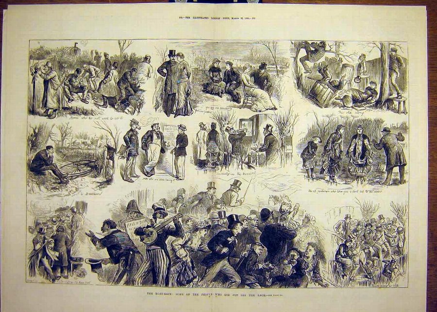 Print 1880 Boat Race Spectators Sketches Crowd Swa